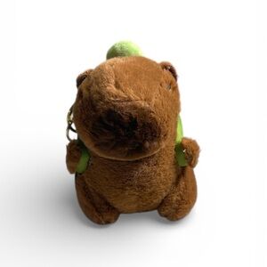 Brown Plush Capybara Keychain with Turtle Backpack